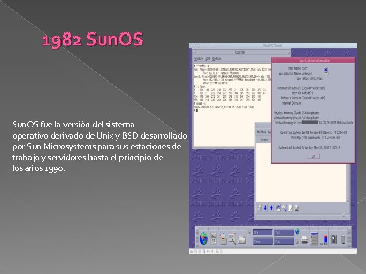 1982 Sun. OS fue la versión del sistema operativo derivado de Unix y BSD