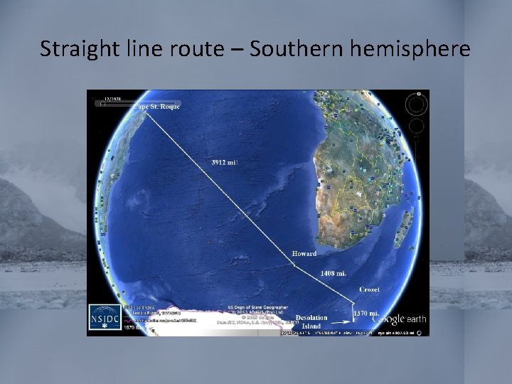 Straight line route – Southern hemisphere 