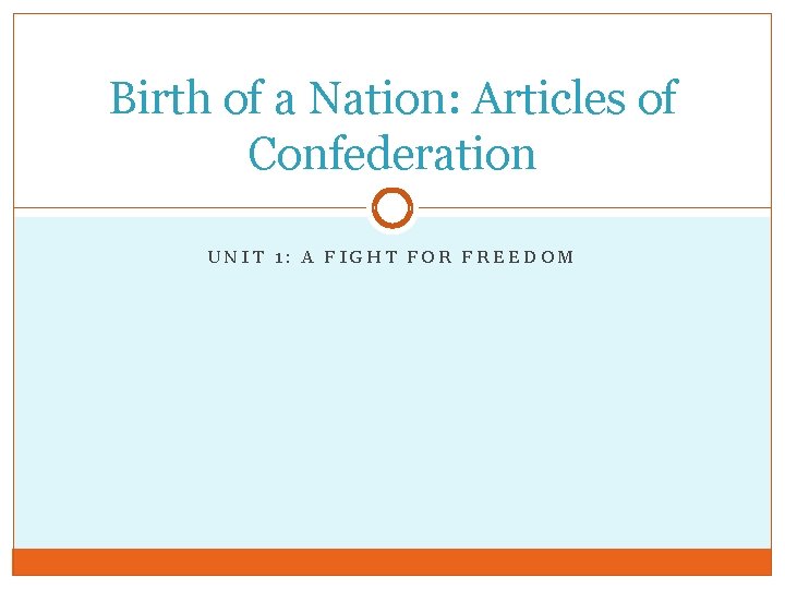 Birth of a Nation Articles of Confederation UNIT