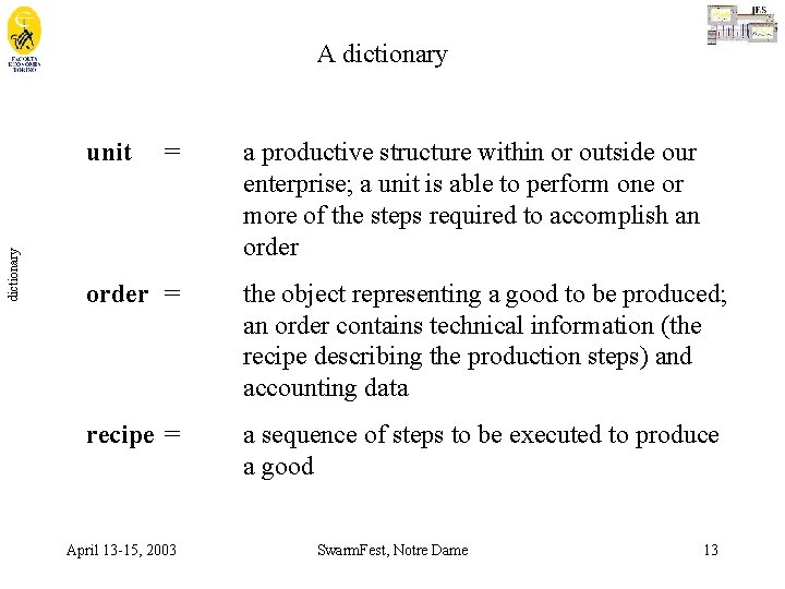 A dictionary unit = a productive structure within or outside our enterprise; a unit