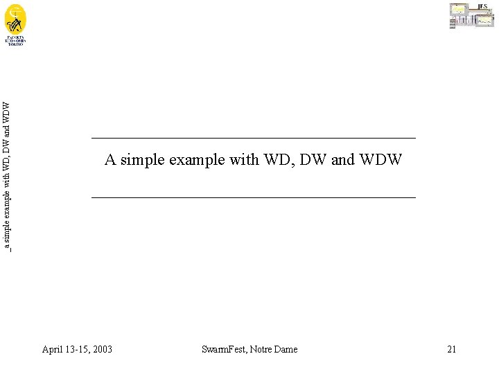 _a simple example with WD, DW and WDW _______________________________________ April 13 -15, 2003 Swarm.