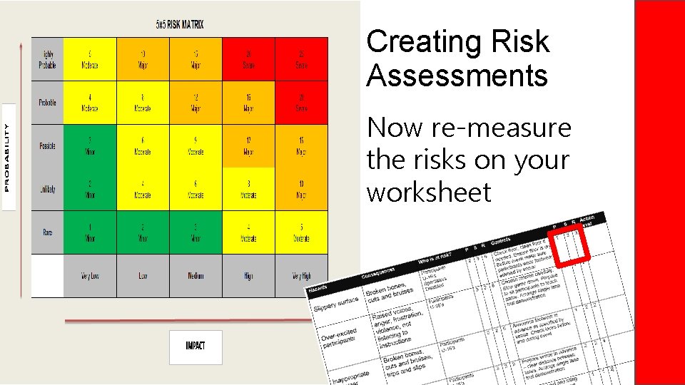 Creating Risk Assessments Now re-measure the risks on your worksheet 