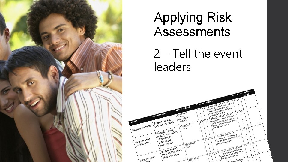 Applying Risk Assessments 2 – Tell the event leaders 