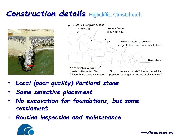 Construction details Highcliffe, Christchurch • • • Local (poor quality) Portland stone Some selective