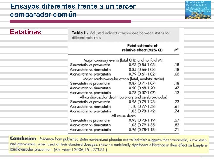 Ensayos diferentes frente a un tercer comparador común Estatinas 