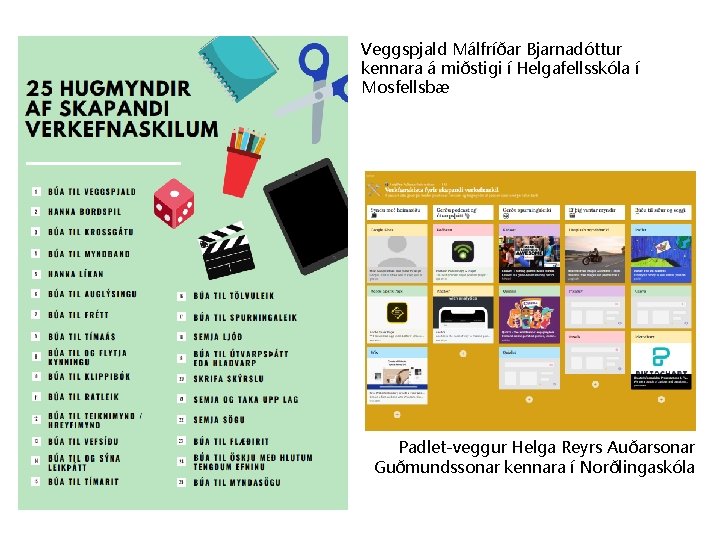 Veggspjald Málfríðar Bjarnadóttur kennara á miðstigi í Helgafellsskóla í Mosfellsbæ Padlet-veggur Helga Reyrs Auðarsonar