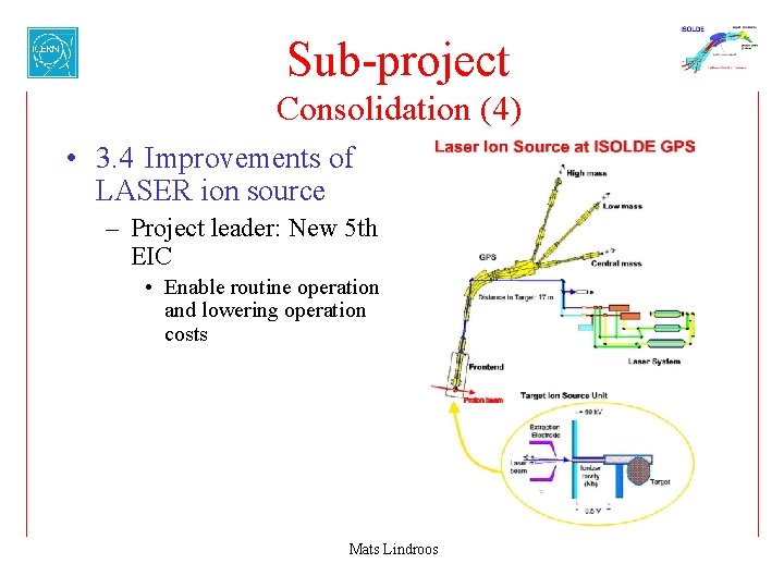 Sub-project Consolidation (4) • 3. 4 Improvements of LASER ion source – Project leader: