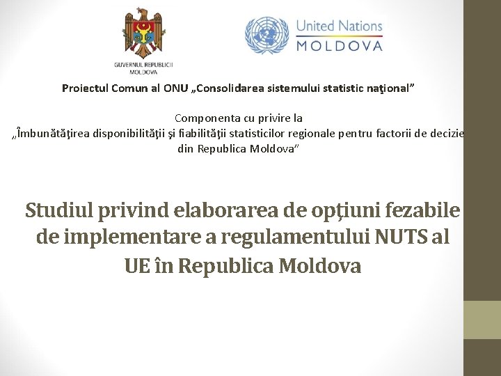 Proiectul Comun al ONU „Consolidarea sistemului statistic naţional” Componenta cu privire la „Îmbunătăţirea disponibilităţii