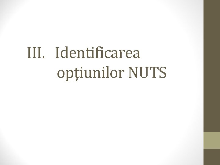 III. Identificarea opţiunilor NUTS 