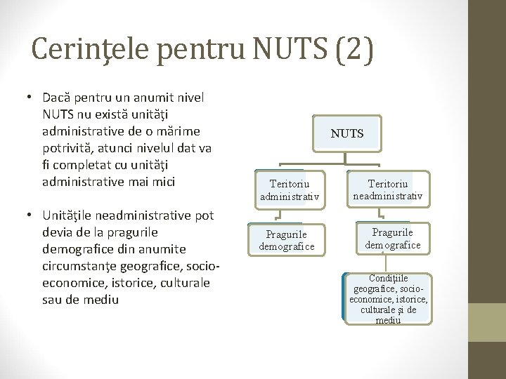 Cerinţele pentru NUTS (2) • Dacă pentru un anumit nivel NUTS nu există unităţi