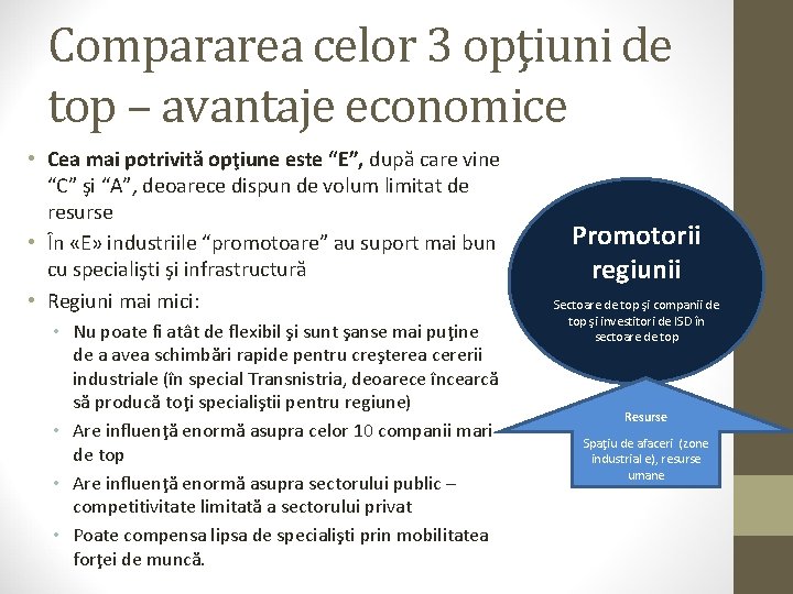 Compararea celor 3 opţiuni de top – avantaje economice • Cea mai potrivită opţiune