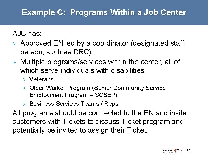 Example C: Programs Within a Job Center AJC has: Ø Approved EN led by