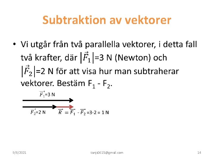 Subtraktion av vektorer • 9/8/2021 tanja 0615@gmail. com 14 