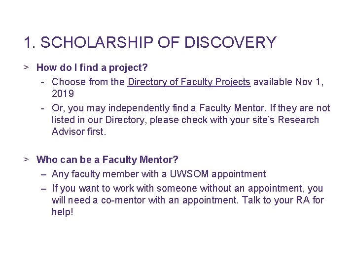 1. SCHOLARSHIP OF DISCOVERY > How do I find a project? - Choose from