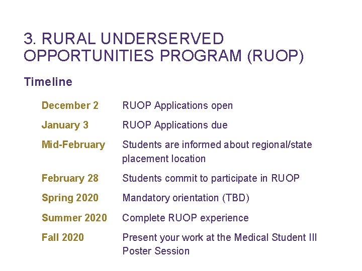 3. RURAL UNDERSERVED OPPORTUNITIES PROGRAM (RUOP) Timeline December 2 RUOP Applications open January 3