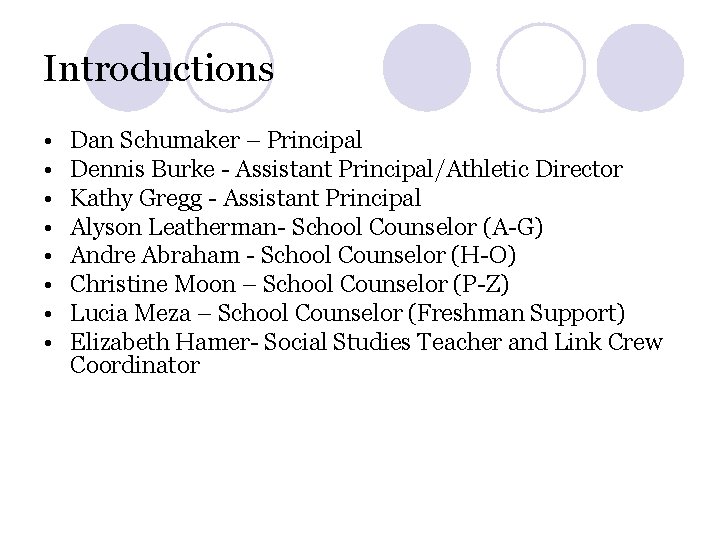 Introductions • • Dan Schumaker – Principal Dennis Burke - Assistant Principal/Athletic Director Kathy Introductions • • Dan Schumaker – Principal Dennis Burke - Assistant Principal/Athletic Director Kathy