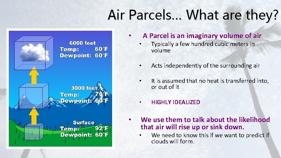 Air Parcels… What are they? • • • A Parcel is an imaginary volume