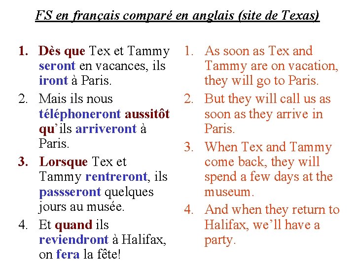 FS en français comparé en anglais (site de Texas) 1. Dès que Tex et