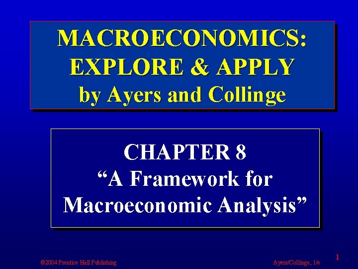 MACROECONOMICS: EXPLORE & APPLY by Ayers and Collinge CHAPTER 8 “A Framework for Macroeconomic