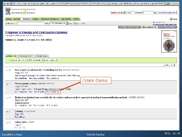 Odabir članka Sveučilište u Rijeci Tehnički fakultet 2011. str. 34 