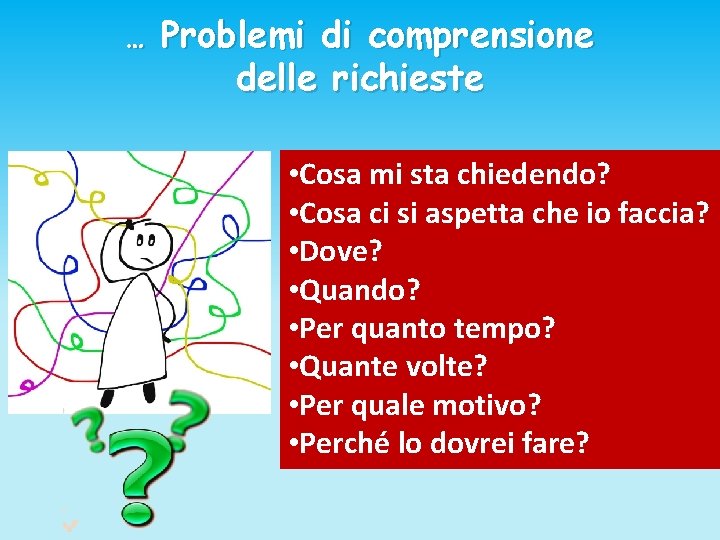 … Problemi di comprensione delle richieste • Cosa mi sta chiedendo? • Cosa ci