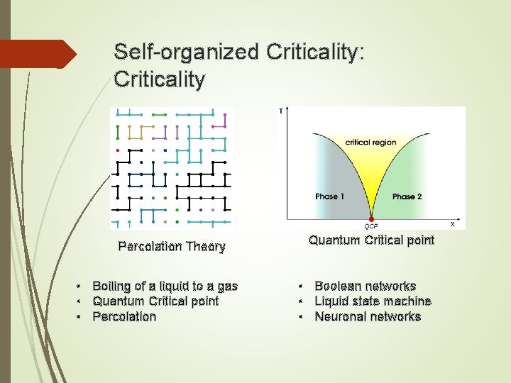 Self-organized Criticality: Criticality Percolation Theory • Boiling of a liquid to a gas •