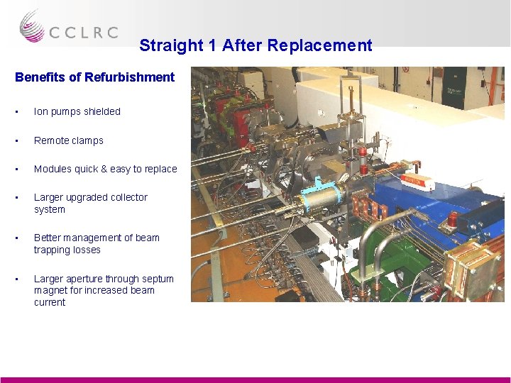 Straight 1 After Replacement Benefits of Refurbishment • Ion pumps shielded • Remote clamps