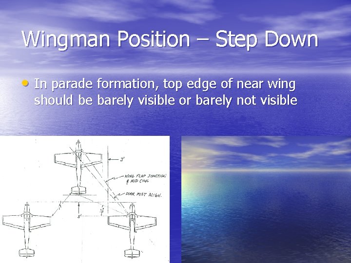 Wingman Position – Step Down • In parade formation, top edge of near wing
