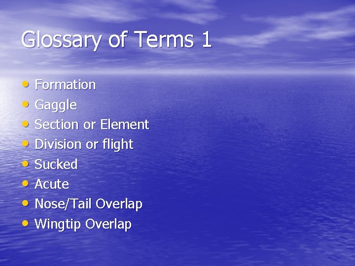 Glossary of Terms 1 • Formation • Gaggle • Section or Element • Division