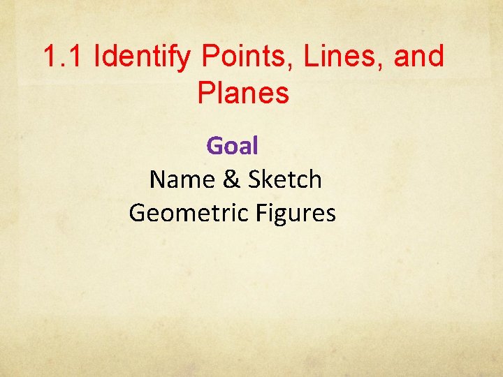 1. 1 Identify Points, Lines, and Planes Goal Name & Sketch Geometric Figures 