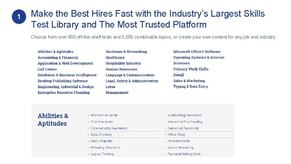 1 Make the Best Hires Fast with the Industry’s Largest Skills Test Library and