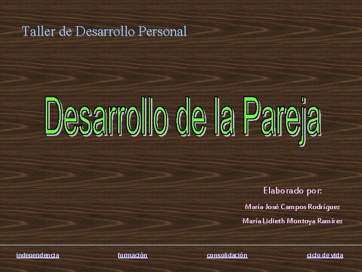 Taller de Desarrollo Personal Elaborado por: María José Campos Rodríguez María Lidieth Montoya Ramírez