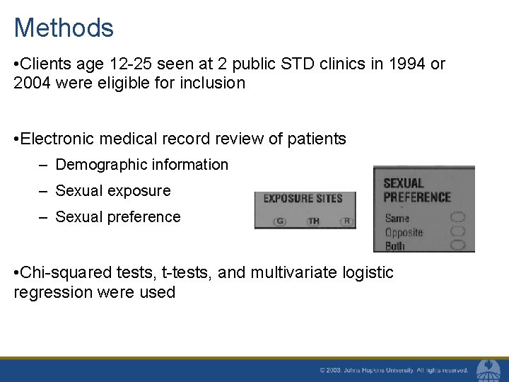 Methods • Clients age 12 -25 seen at 2 public STD clinics in 1994