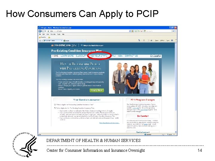 How Consumers Can Apply to PCIP DEPARTMENT OF HEALTH & HUMAN SERVICES --------------------------------------------------------14 Center