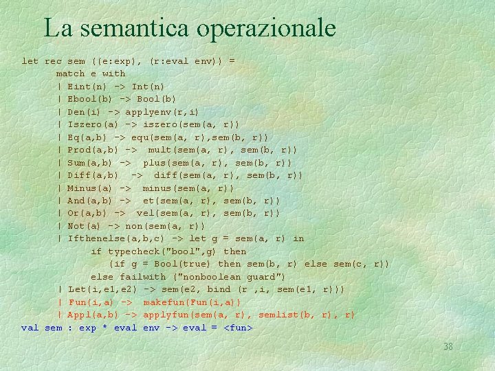 La semantica operazionale let rec sem ((e: exp), (r: eval env)) = match e