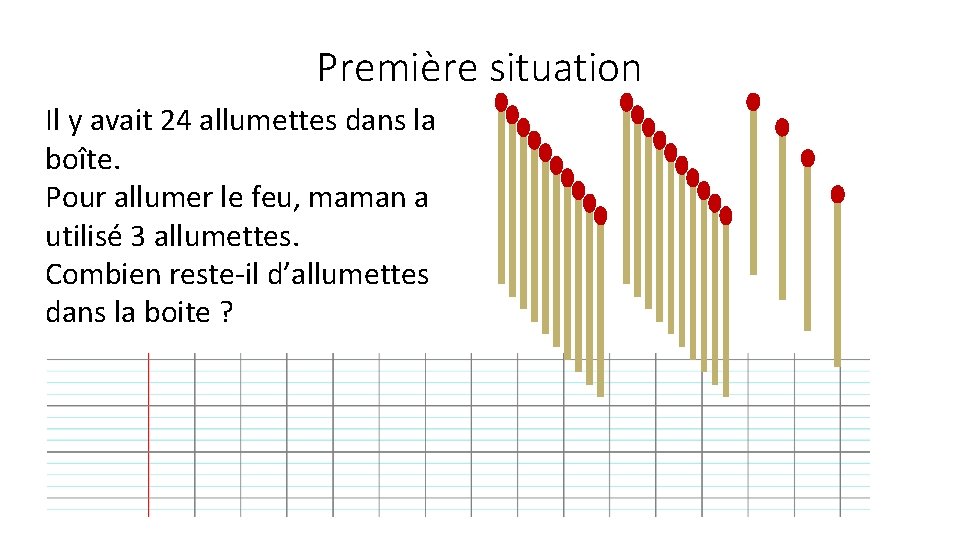 Première situation Il y avait 24 allumettes dans la boîte. Pour allumer le feu,