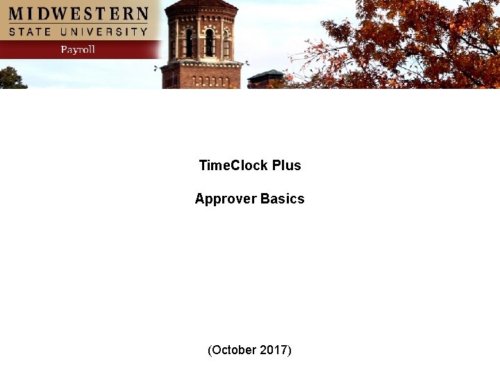 Time. Clock Plus Approver Basics (October 2017) 