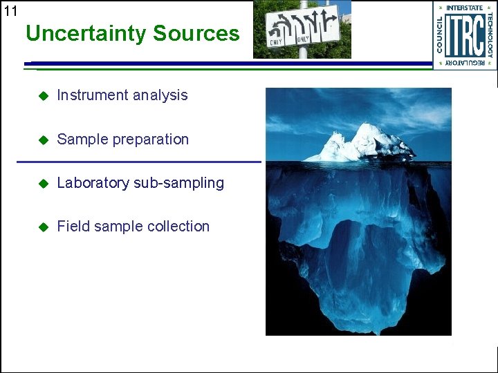 11 Uncertainty Sources u Instrument analysis u Sample preparation u Laboratory sub-sampling u Field