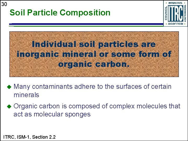 30 Soil Particle Composition Individual soil particles are inorganic mineral or some form of