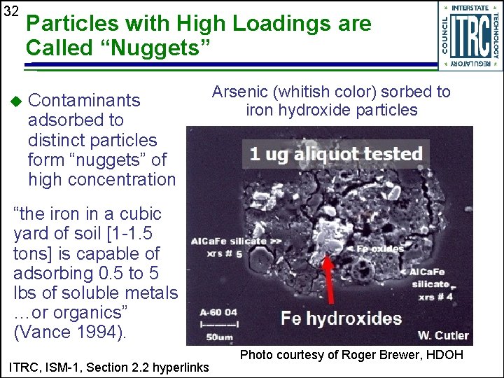 32 u Particles with High Loadings are Called “Nuggets” Contaminants adsorbed to distinct particles