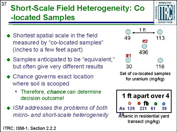37 Short-Scale Field Heterogeneity: Co -located Samples u Shortest spatial scale in the field