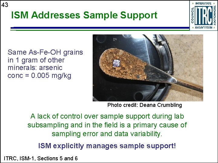43 ISM Addresses Sample Support Same As-Fe-OH grains in 1 gram of other minerals:
