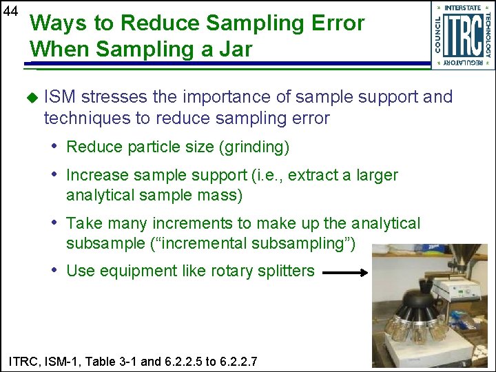 44 Ways to Reduce Sampling Error When Sampling a Jar u ISM stresses the