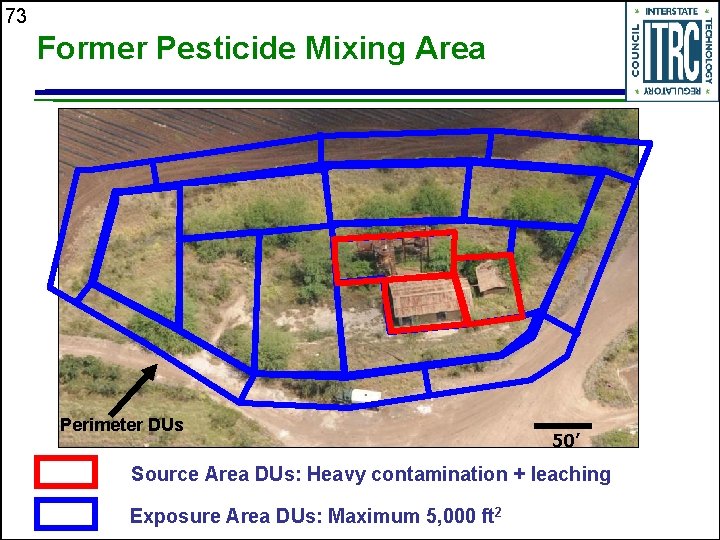 73 Former Pesticide Mixing Area Perimeter DUs 50’ Source Area DUs: Heavy contamination +