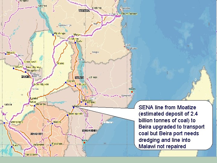 SENA line from Moatize (estimated deposit of 2. 4 billion tonnes of coal) to