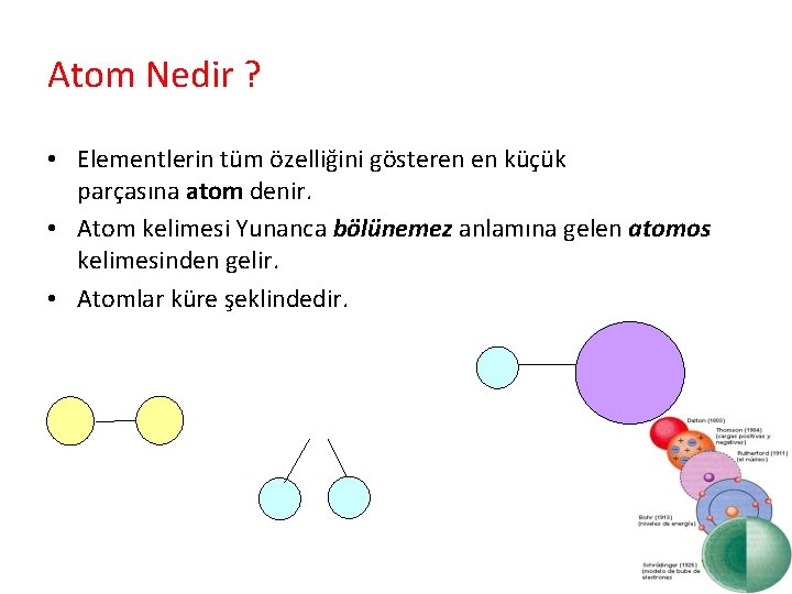 Atom Nedir ? • Elementlerin tüm özelliğini gösteren en küçük parçasına atom denir. •