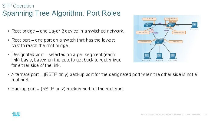 STP Operation Spanning Tree Algorithm: Port Roles § Root bridge – one Layer 2 STP Operation Spanning Tree Algorithm: Port Roles § Root bridge – one Layer 2