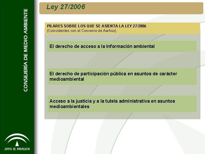 Ley 27/2006 PILARES SOBRE LOS QUE SE ASIENTA LA LEY 27/2006 (Coincidentes con el