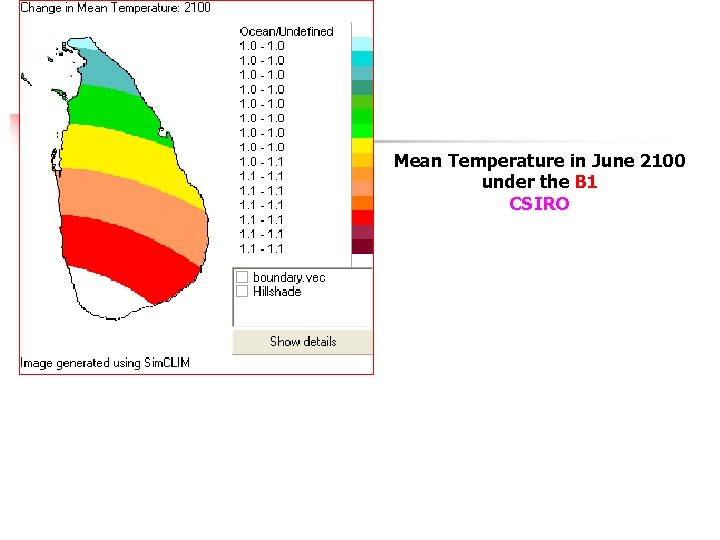 Mean Temperature in June 2100 under the B 1 CSIRO 
