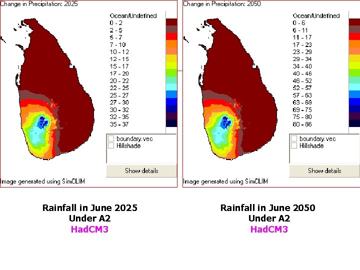 Rainfall in June 2025 Under A 2 Had. CM 3 Rainfall in June 2050